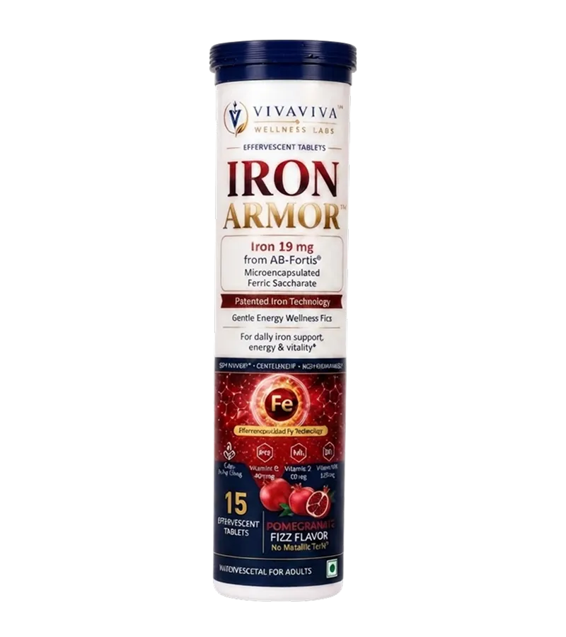VIVAVIVA IRON ARMOR™ Effervescent Pomegranate flavor Iron Supplement | Gentle on Gut | Patented Iron Technology