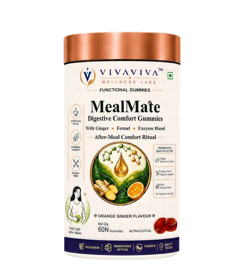 Post-Meal Comfort Gummies – Ginger, Fennel & Enzyme Blend | Lemon Ginger Saunf Flavour | 60 Vegetarian Gummies